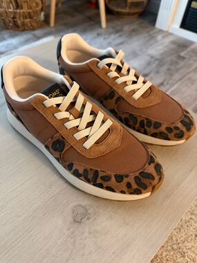Toms Brown Leopard-Trim Lace-Up Sneakers